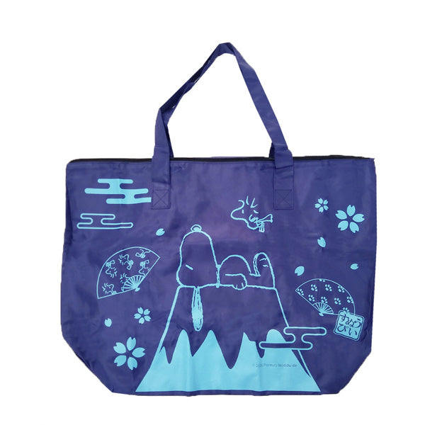 スヌーピー 大型折りたたみファスナートート　Lサイズ ( 和柄パープル)